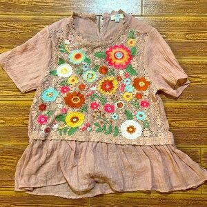 Umgee Embroidered Blouse, Small